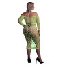 Ouch! Glow Bustier et Robe Filet Épaules dénudées Vert Fluo